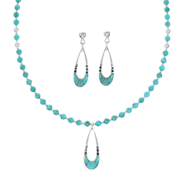 Navajo Turquoise Sterling Silver Necklace Earrings Set TX11310
