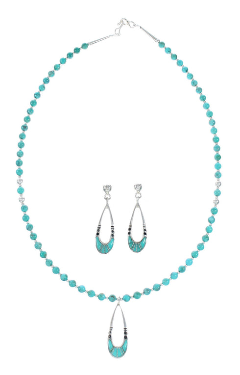 Navajo Turquoise Sterling Silver Necklace Earrings Set TX11310