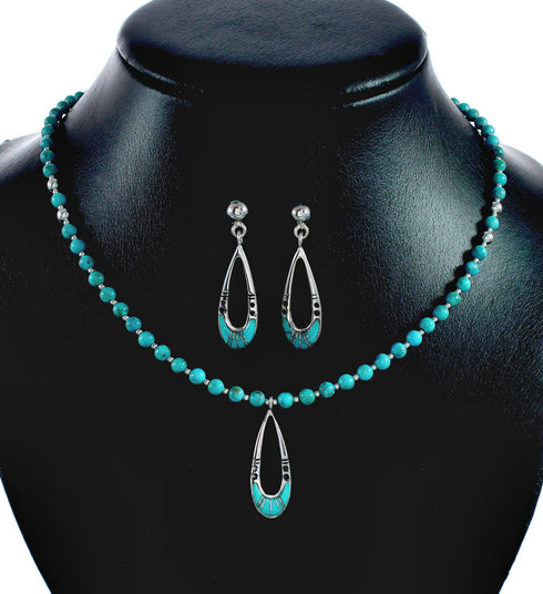 Navajo Turquoise Sterling Silver Necklace Earrings Set TX11310