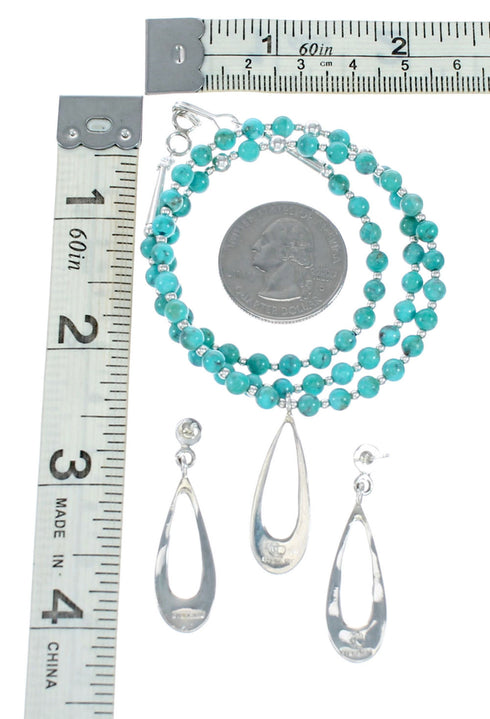 Navajo Turquoise Sterling Silver Necklace Earrings Set TX11310