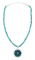 Sterling Silver Turquoise Needlepoint Pendant Navajo Bead Necklace Set TX11315