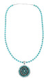 Sterling Silver Turquoise Needlepoint Pendant Navajo Bead Necklace Set TX11311