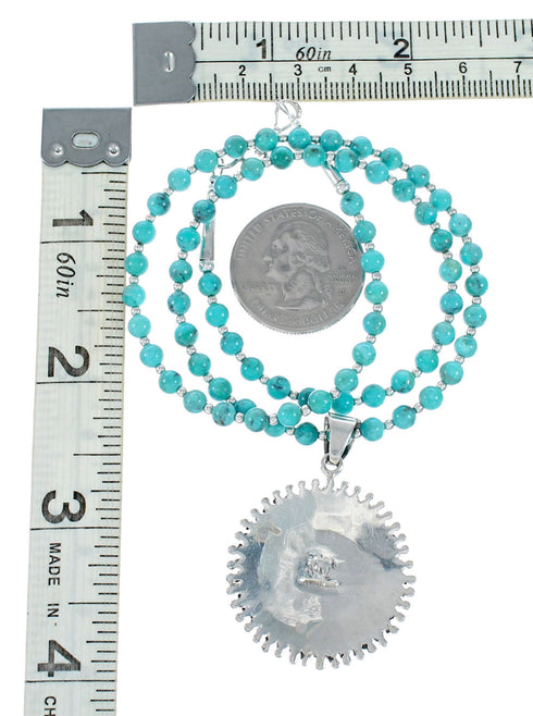 Sterling Silver Turquoise Needlepoint Pendant Navajo Bead Necklace Set TX11311