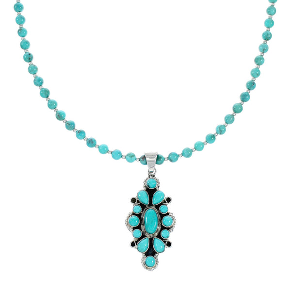 Turquoise Genuine Sterling Silver Navajo Bead Necklace Set TX11316