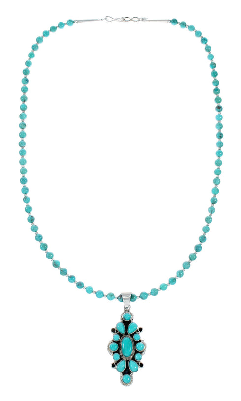 Turquoise Genuine Sterling Silver Navajo Bead Necklace Set TX11316
