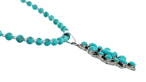 Turquoise Genuine Sterling Silver Navajo Bead Necklace Set TX11316