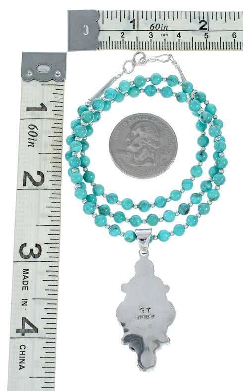 Turquoise Genuine Sterling Silver Navajo Bead Necklace Set TX11316
