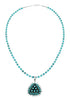 Navajo Sterling Silver Turquoise Needlepoint Pendant Bead Necklace Set TX11312