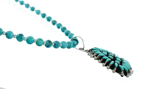 Navajo Sterling Silver Turquoise Needlepoint Pendant Bead Necklace Set TX11312