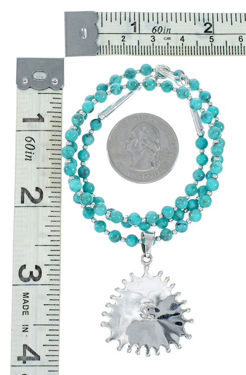 Navajo Sterling Silver Turquoise Needlepoint Pendant Bead Necklace Set TX11312