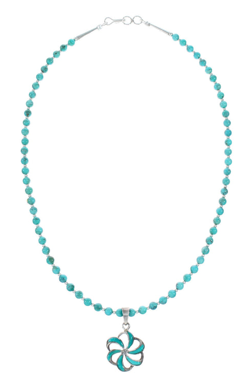 Southwest Flower Turquoise Inlay Sterling Silver Necklace Set TX11314