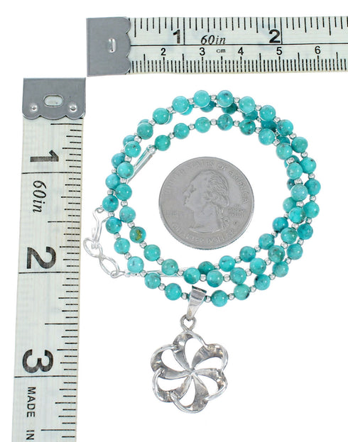 Southwest Flower Turquoise Inlay Sterling Silver Necklace Set TX11314