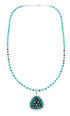 Navajo Turquoise Coral Needlepoint Pendant Bead Sterling Silver Necklace Set TX11313