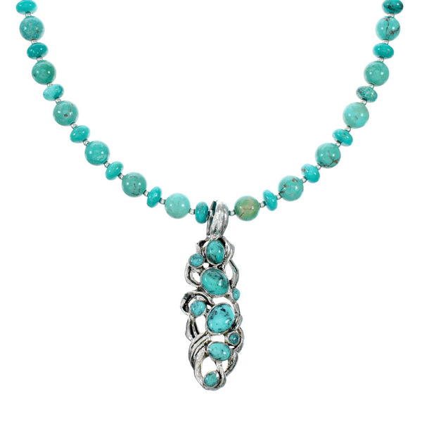 Turquoise Genuine Sterling Silver Navajo Bead Necklace Set TX11317