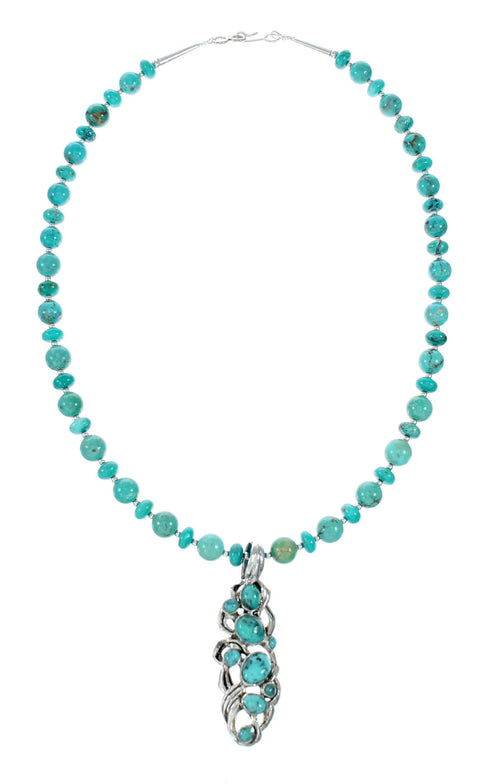 Turquoise Genuine Sterling Silver Navajo Bead Necklace Set TX11317