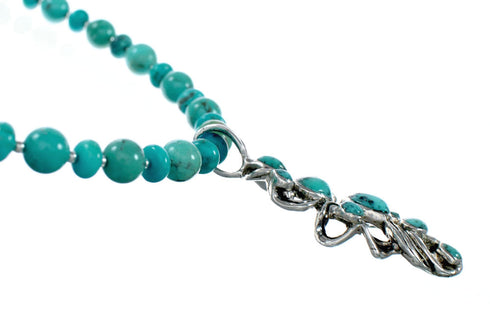 Turquoise Genuine Sterling Silver Navajo Bead Necklace Set TX11317
