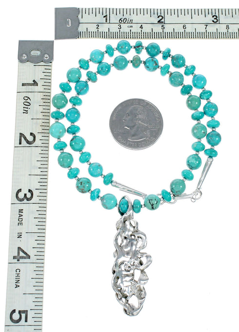 Turquoise Genuine Sterling Silver Navajo Bead Necklace Set TX11317