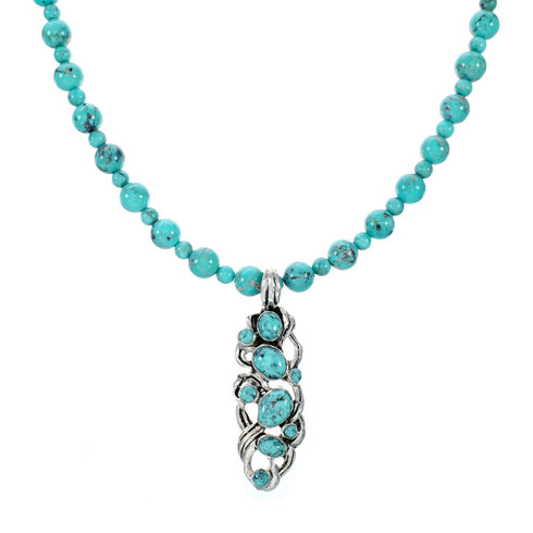 Turquoise Genuine Sterling Silver Navajo Bead Necklace Set TX11318