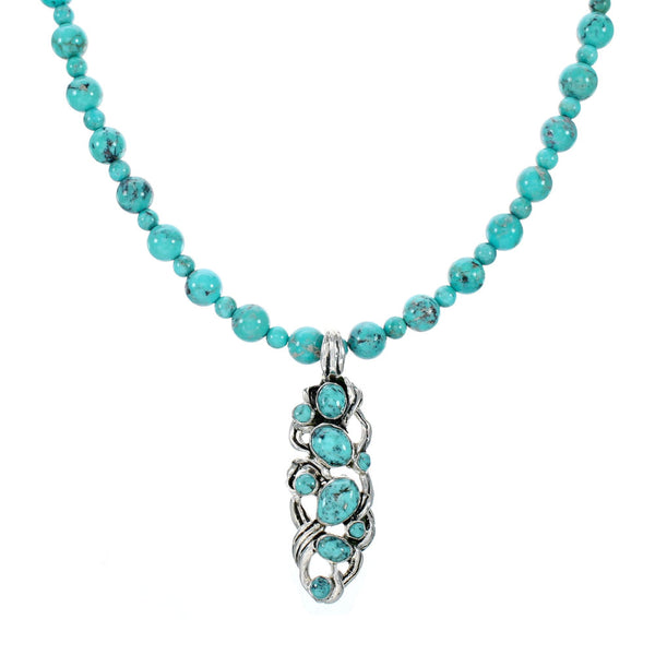 Turquoise Genuine Sterling Silver Navajo Bead Necklace Set TX11318