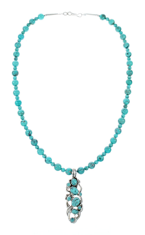 Turquoise Genuine Sterling Silver Navajo Bead Necklace Set TX11318
