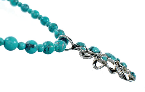 Turquoise Genuine Sterling Silver Navajo Bead Necklace Set TX11318