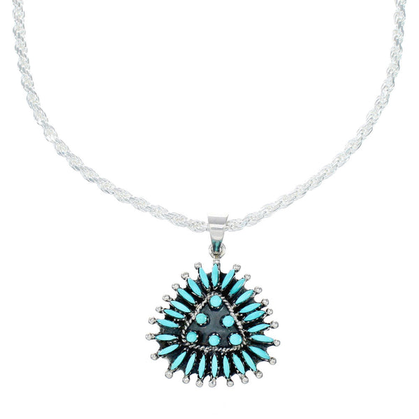 Southwest Silver Italian Rope Chain Turquoise Needlepoint Pendant Set TX11332