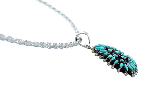 Southwest Silver Italian Rope Chain Turquoise Needlepoint Pendant Set TX11332