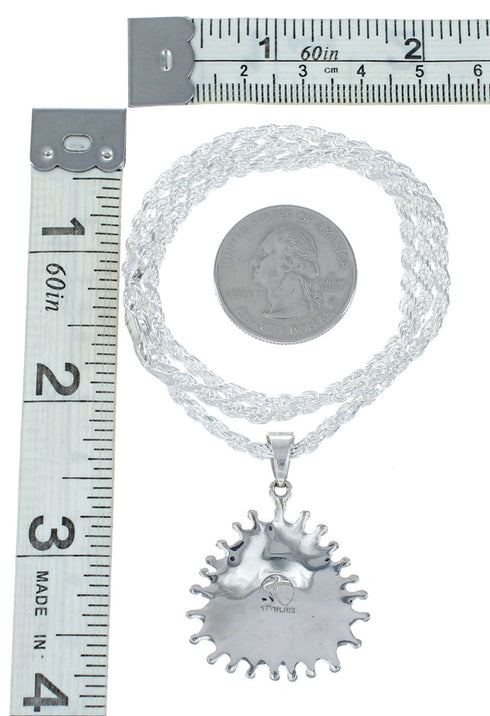 Southwest Silver Italian Rope Chain Turquoise Needlepoint Pendant Set TX11332