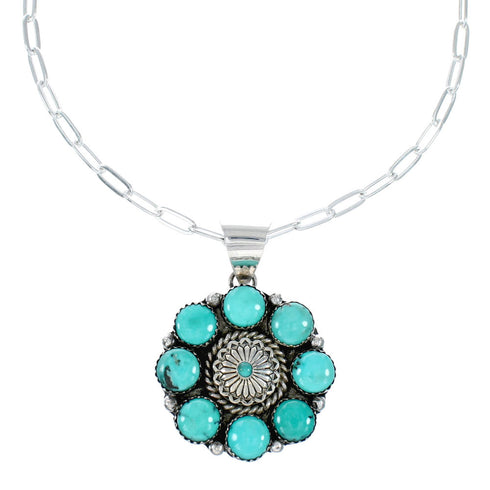 Navajo Turquoise Sterling Silver Concho Pendant Link Necklace Set TX11326