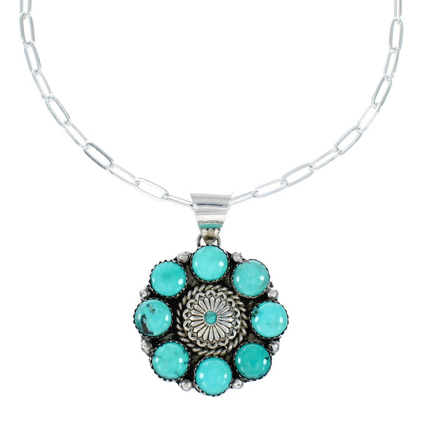 Navajo Turquoise Sterling Silver Concho Pendant Link Necklace Set TX11326