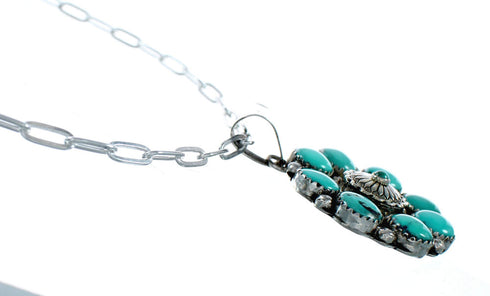 Navajo Turquoise Sterling Silver Concho Pendant Link Necklace Set TX11326