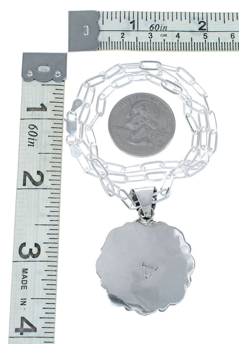 Navajo Turquoise Sterling Silver Concho Pendant Link Necklace Set TX11326