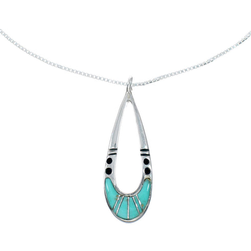 Southwest Turquoise Inlay Sterling Silver Box Chain Necklace Set TX11322