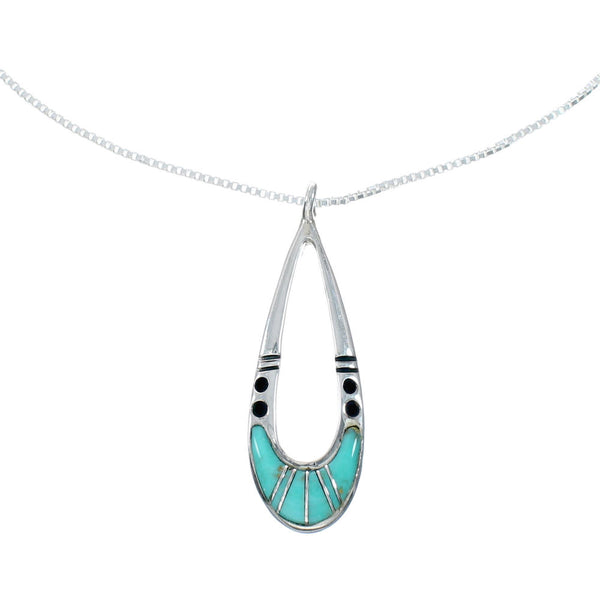 Southwest Turquoise Inlay Sterling Silver Box Chain Necklace Set TX11322