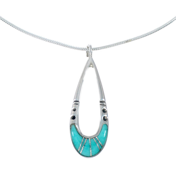 Southwest Turquoise Inlay Sterling Silver Snake Chain Necklace Pendant Set TX11323