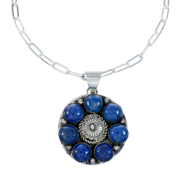 Navajo Lapis Sterling Silver Concho Pendant Link Necklace Set TX11331