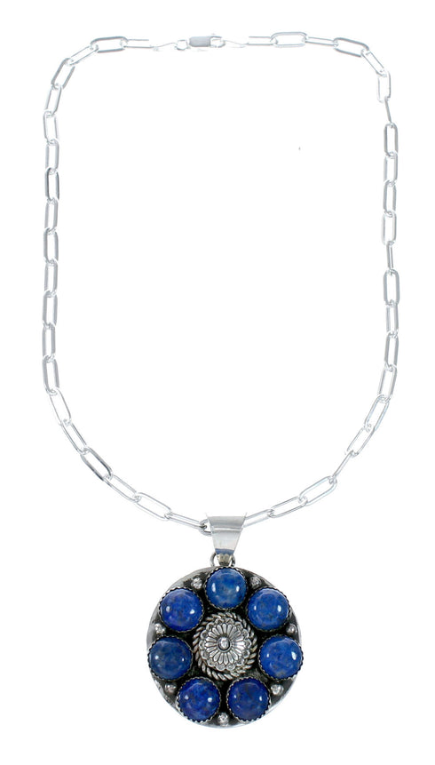 Navajo Lapis Sterling Silver Concho Pendant Link Necklace Set TX11331