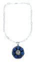 Navajo Lapis Sterling Silver Concho Pendant Link Necklace Set TX11331