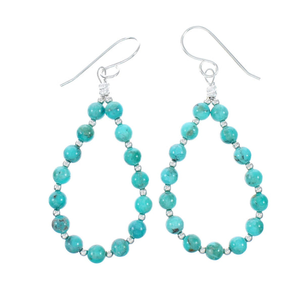 Sterling Silver Turquoise Bead Hook Dangle Earrings TX11333
