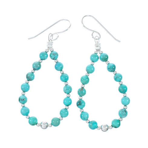 Sterling Silver Turquoise Bead Hook Dangle Earrings TX11336