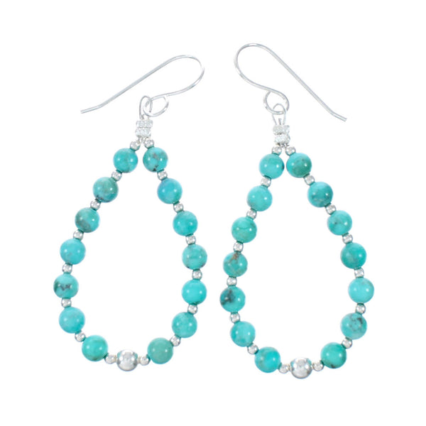 Sterling Silver Turquoise Bead Hook Dangle Earrings TX11336