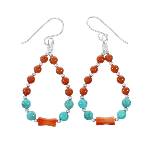 Sterling Silver Multicolor Navajo Bead Hook Dangle Earrings TX11337