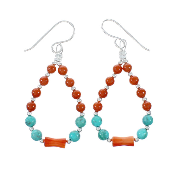 Sterling Silver Multicolor Navajo Bead Hook Dangle Earrings TX11337