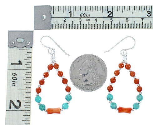 Sterling Silver Multicolor Navajo Bead Hook Dangle Earrings TX11337