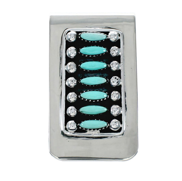 Navajo Turquoise Sterling Silver Multistone Money Clip TX11328