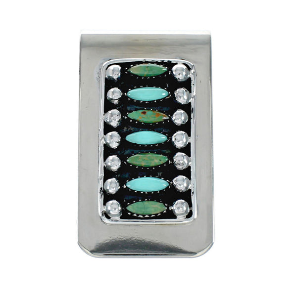 Navajo Turquoise Sterling Silver Multistone Money Clip TX11330