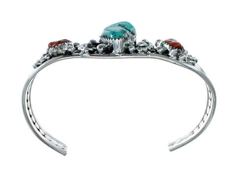 Sterling Silver Turquoise And Coral Navajo Cuff Bracelet TX11340