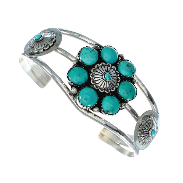 Genuine Sterling Silver Navajo Turquoise Concho Cuff Bracelet TX11342