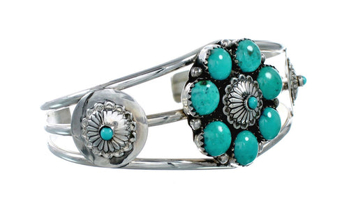 Genuine Sterling Silver Navajo Turquoise Concho Cuff Bracelet TX11342