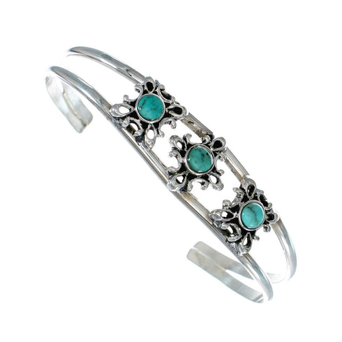 Genuine Navajo Turquoise Sterling Silver Cuff Flower Bracelet TX11344
